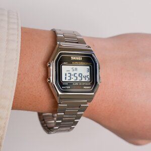 Silver Digital Retro Watch